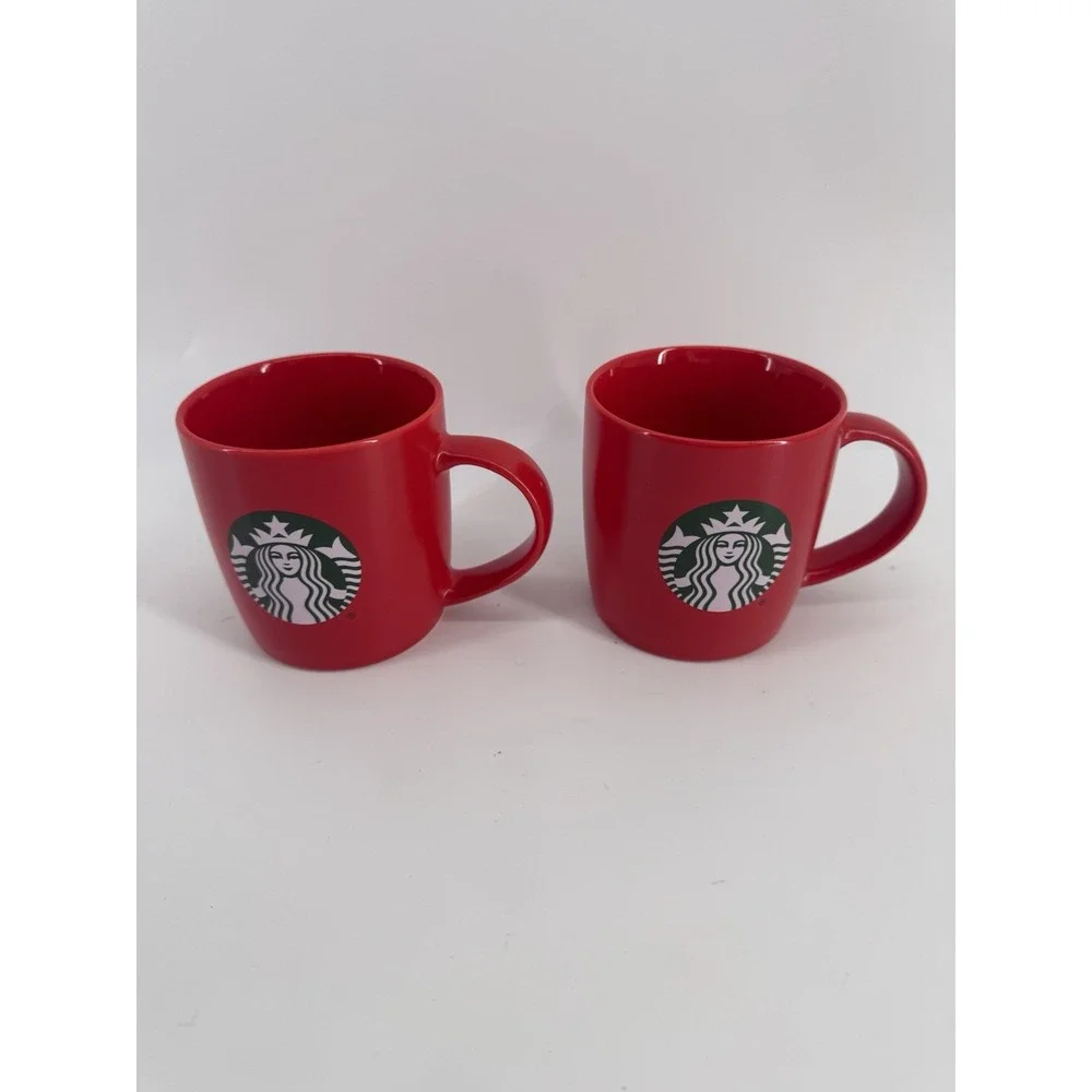 Starbucks Mugs Red w/ Green Siren Logo 12oz Coffee Cups